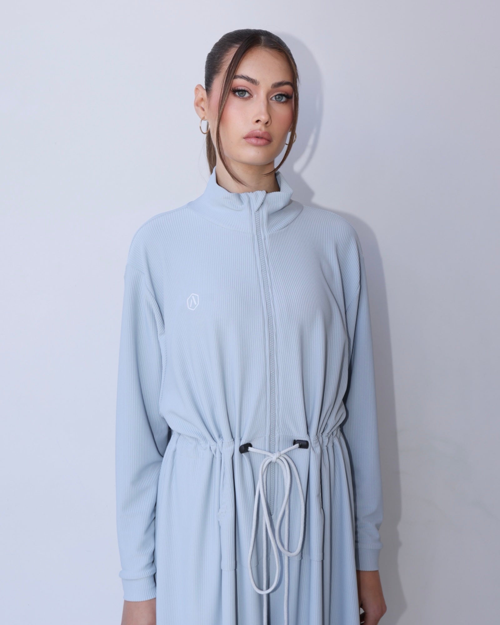 Eco-Conscious Pastel Blue Oversized Ribbed Jumpsuit - Lounge Edition