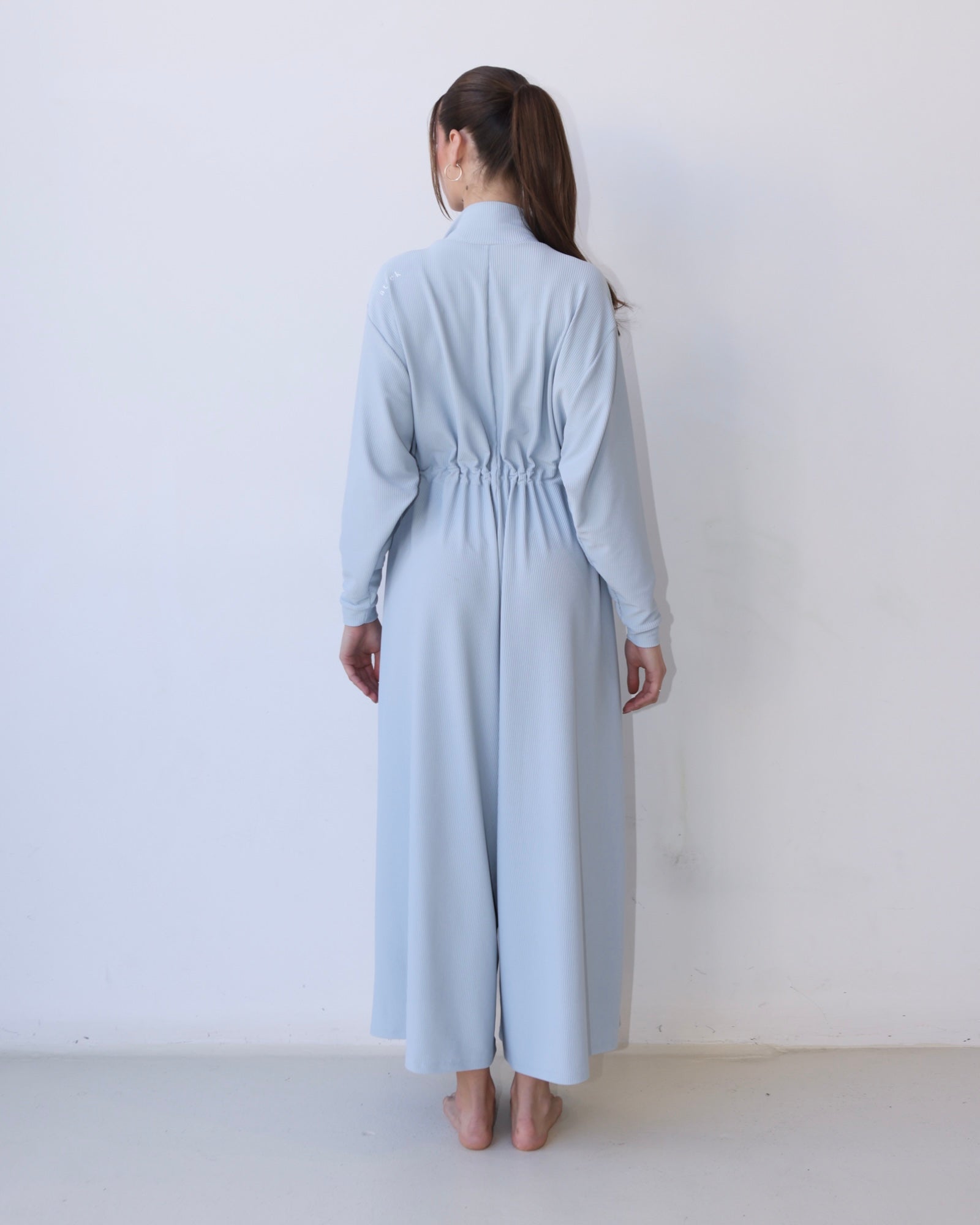 Eco-Conscious Pastel Blue Oversized Ribbed Jumpsuit - Lounge Edition