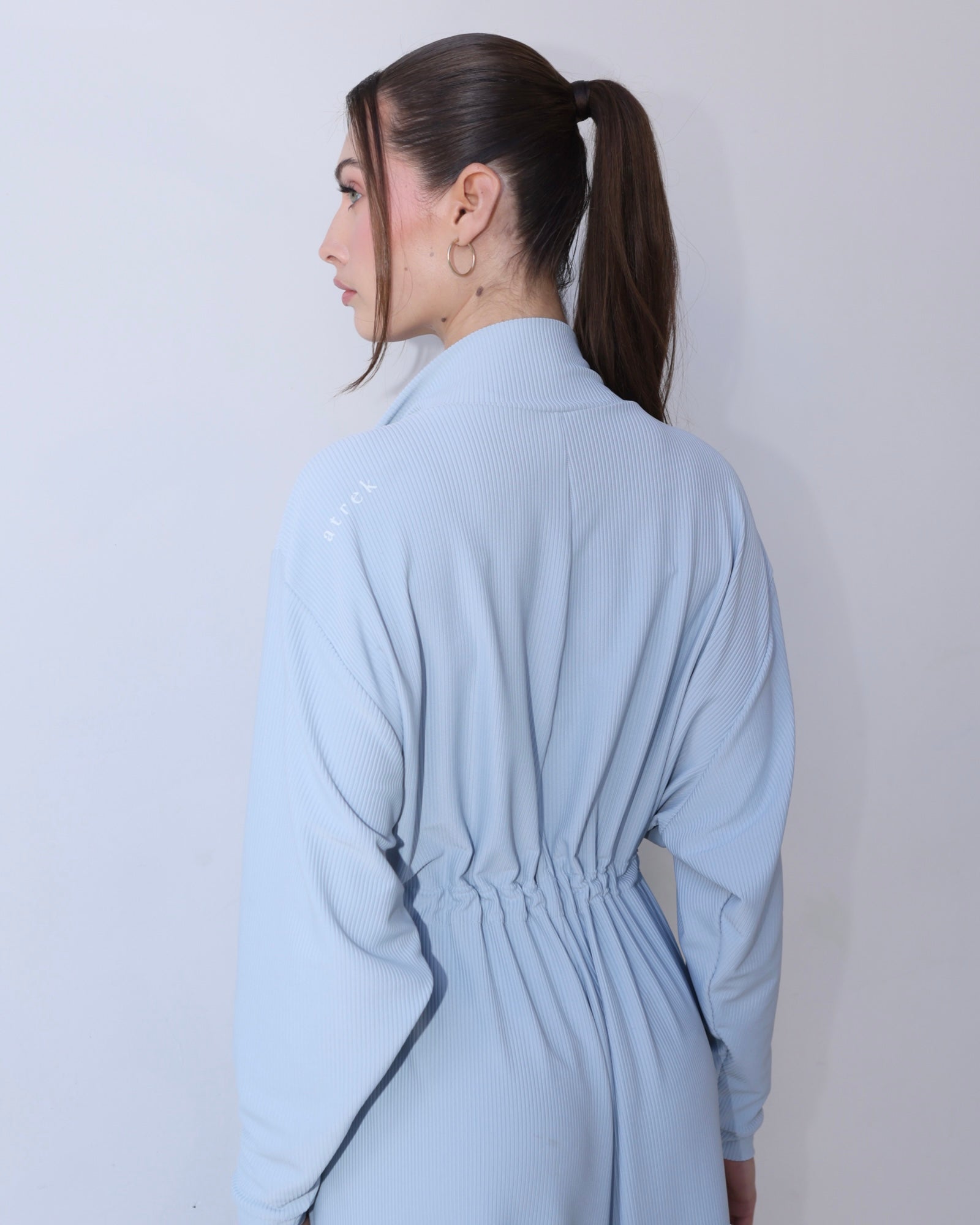Eco-Conscious Pastel Blue Oversized Ribbed Jumpsuit - Lounge Edition
