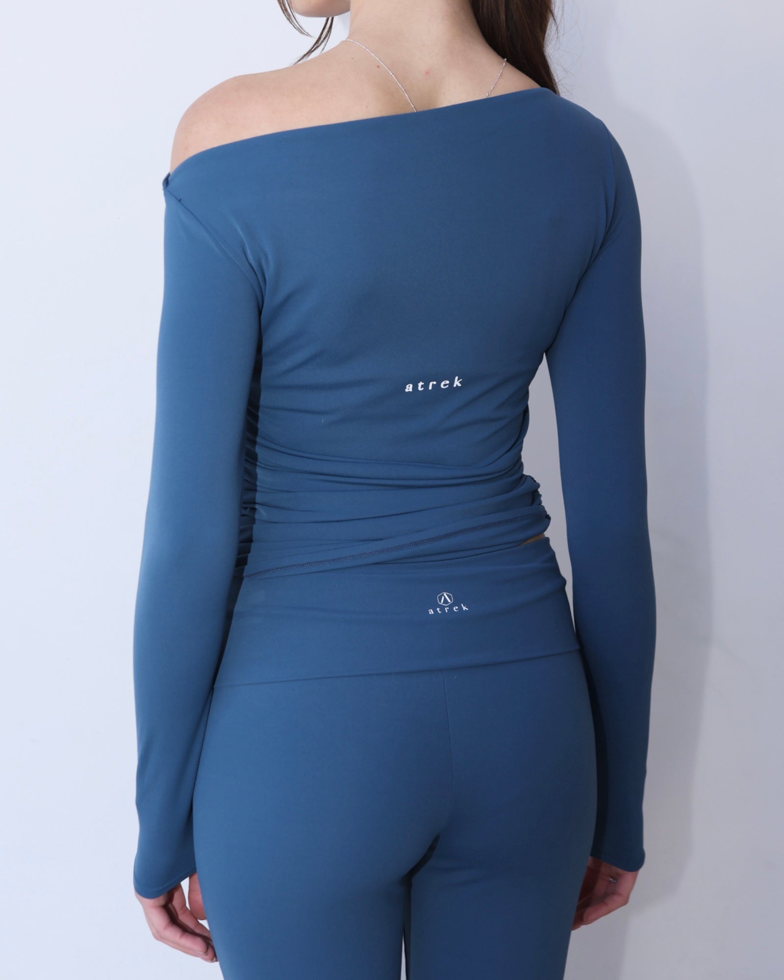 Ocean Blue Active scrunched Off-Shoulder Fitted Top