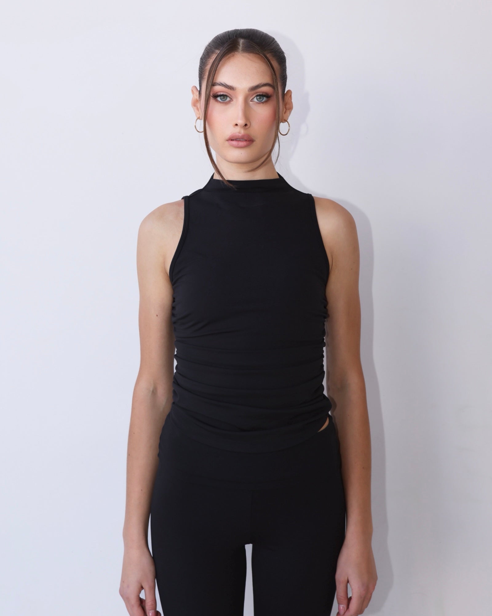 Black High-Neck Side Scrunch Singlet