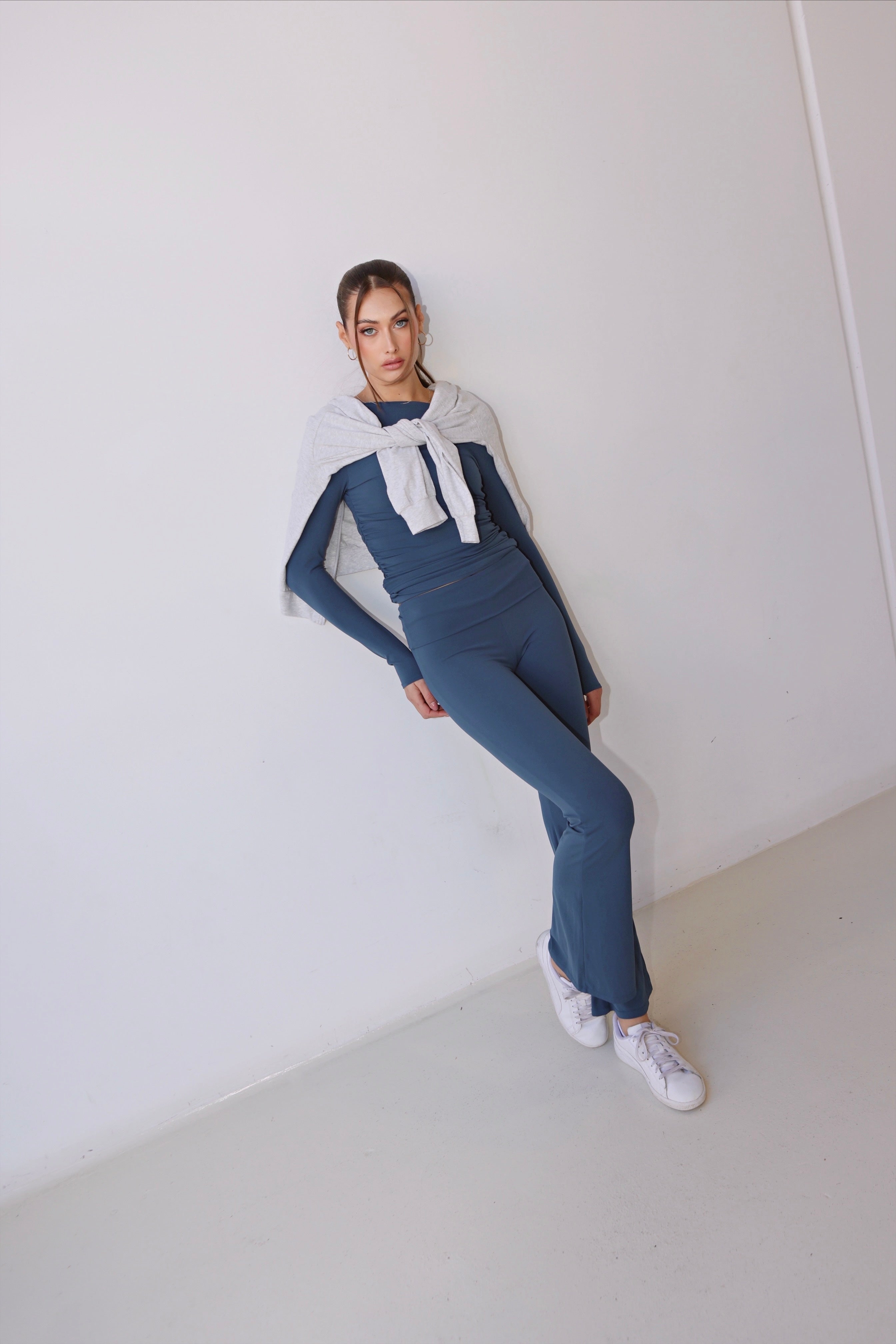 Ocean Blue Active scrunched Off-Shoulder Fitted Top