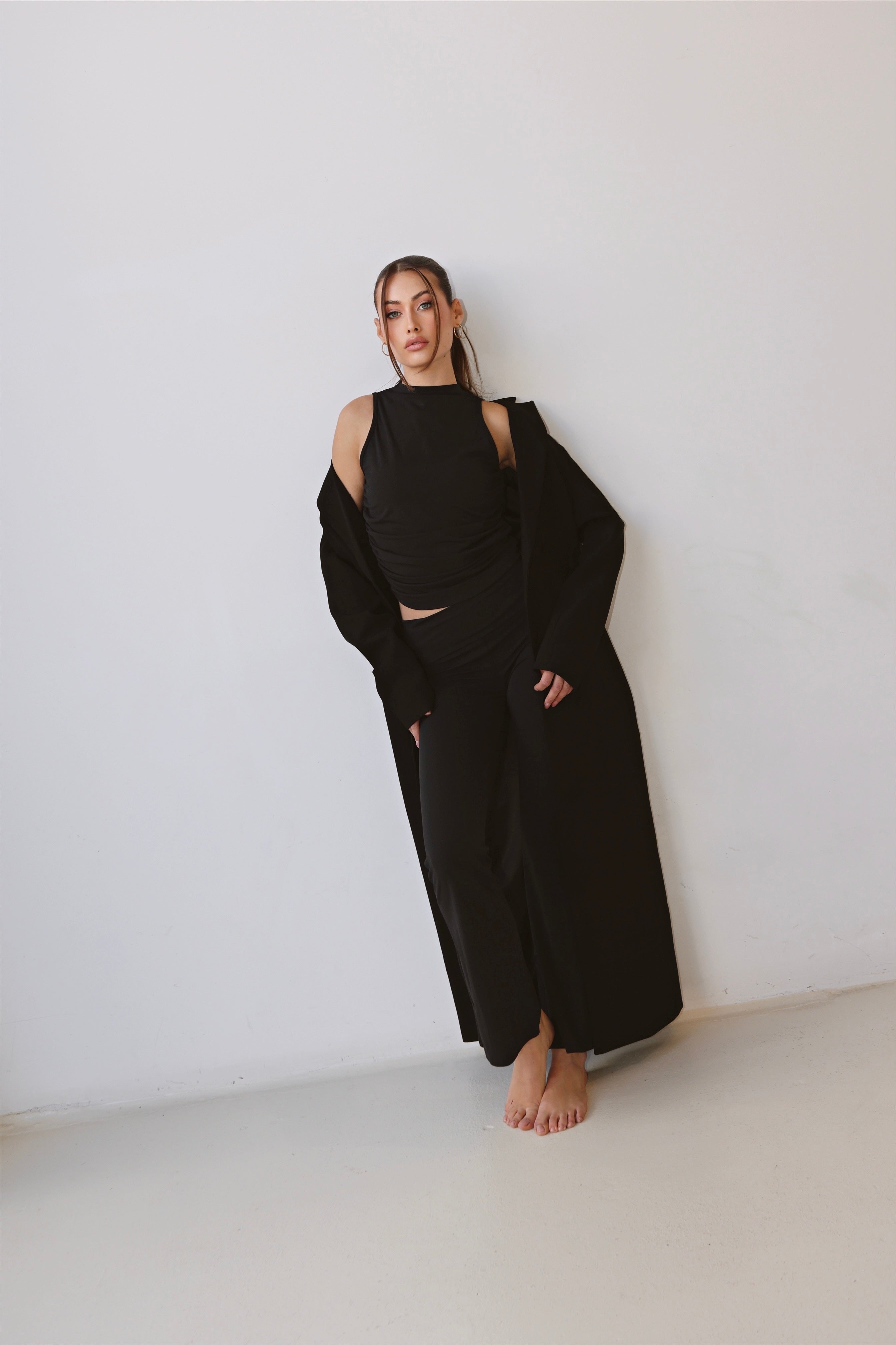 Black High-Neck Side Scrunch Singlet