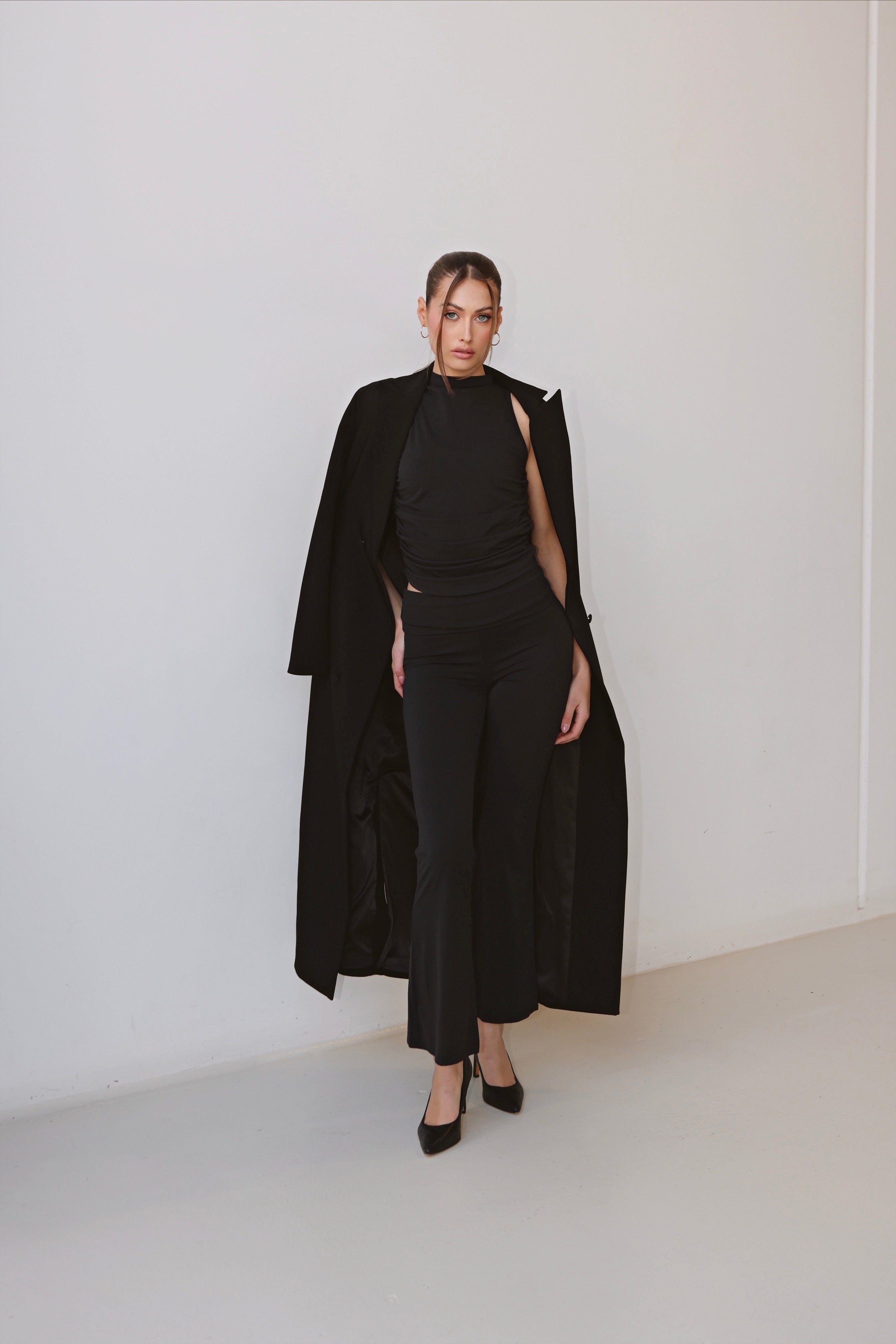 Black High-Neck Side Scrunch Singlet