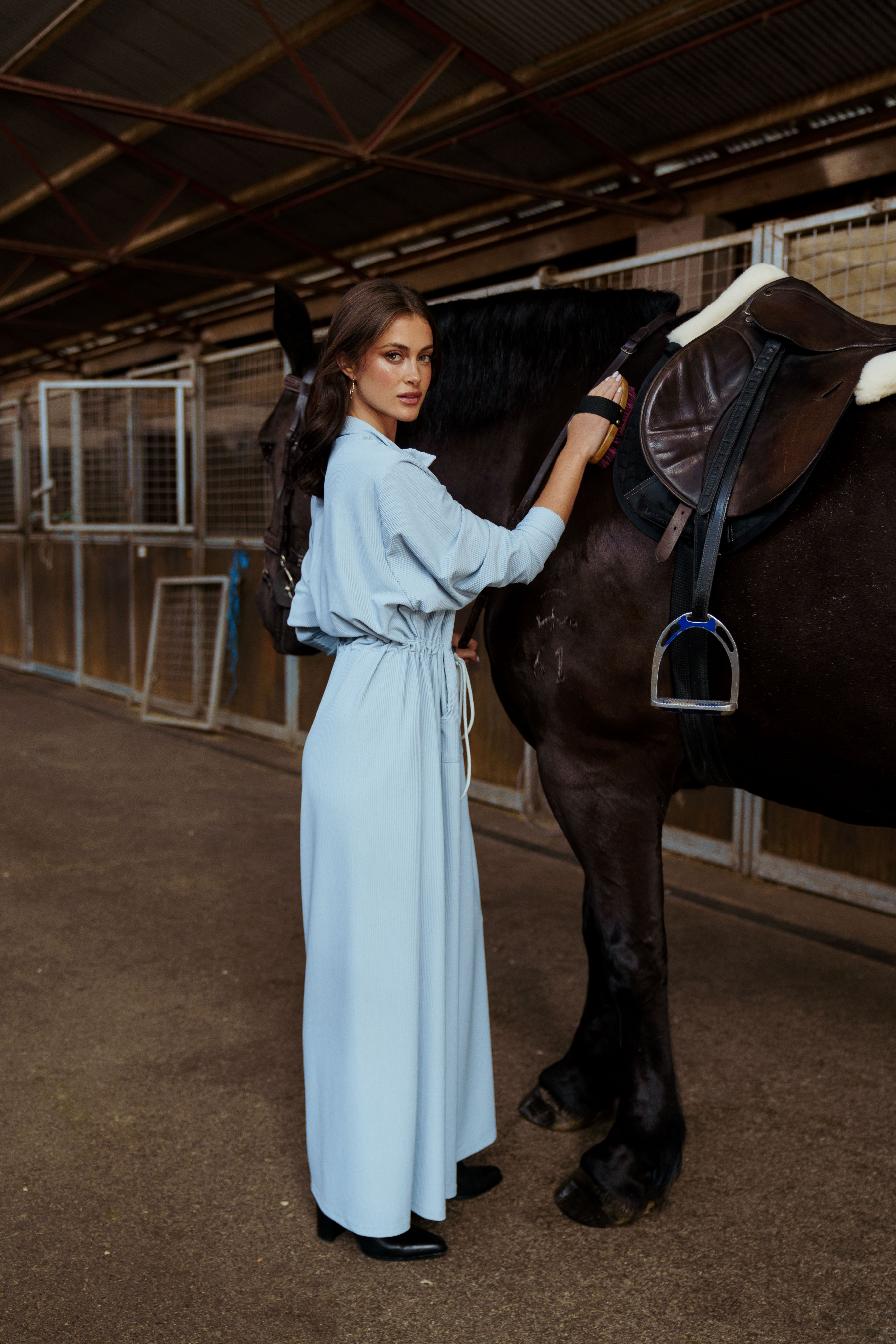 Eco-Conscious Pastel Blue Oversized Ribbed Jumpsuit - Lounge Edition