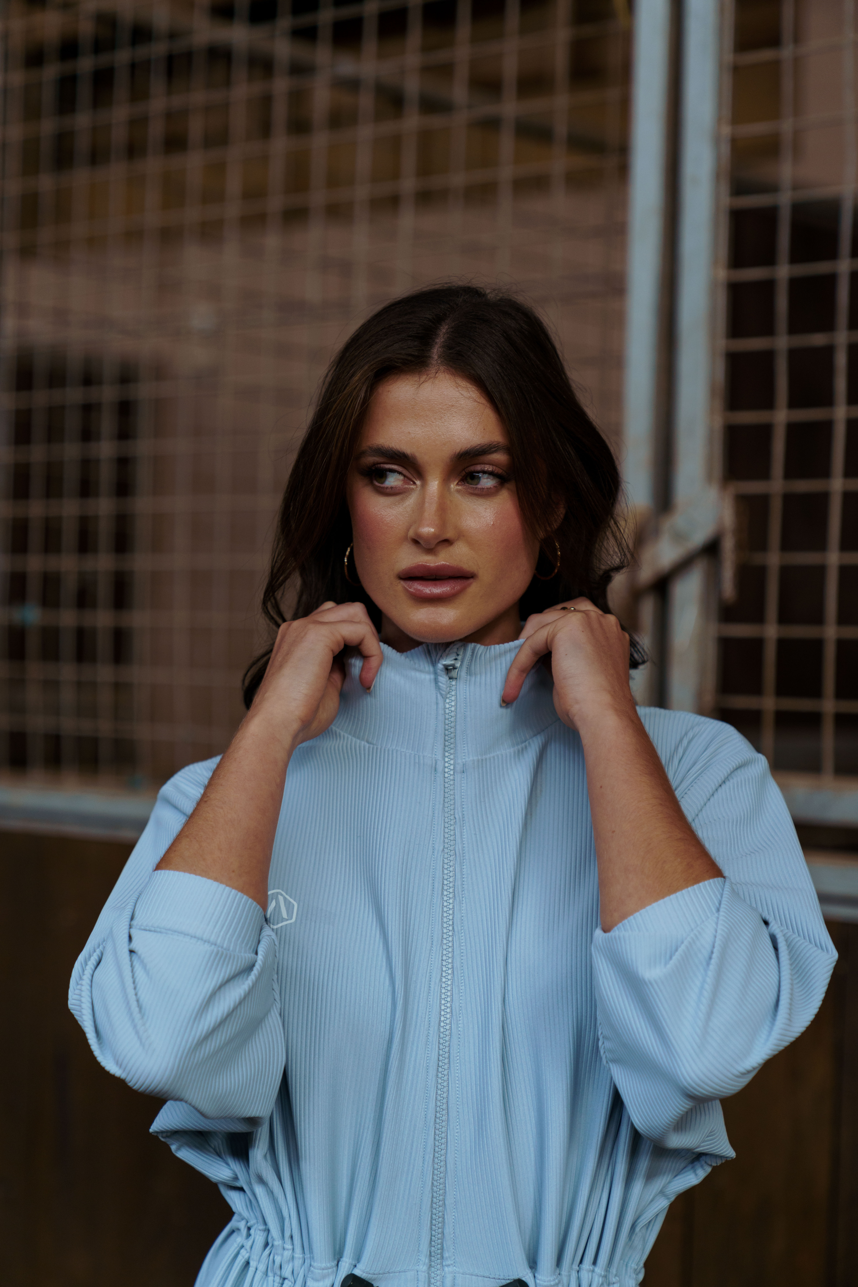 Eco-Conscious Pastel Blue Oversized Ribbed Jumpsuit - Lounge Edition