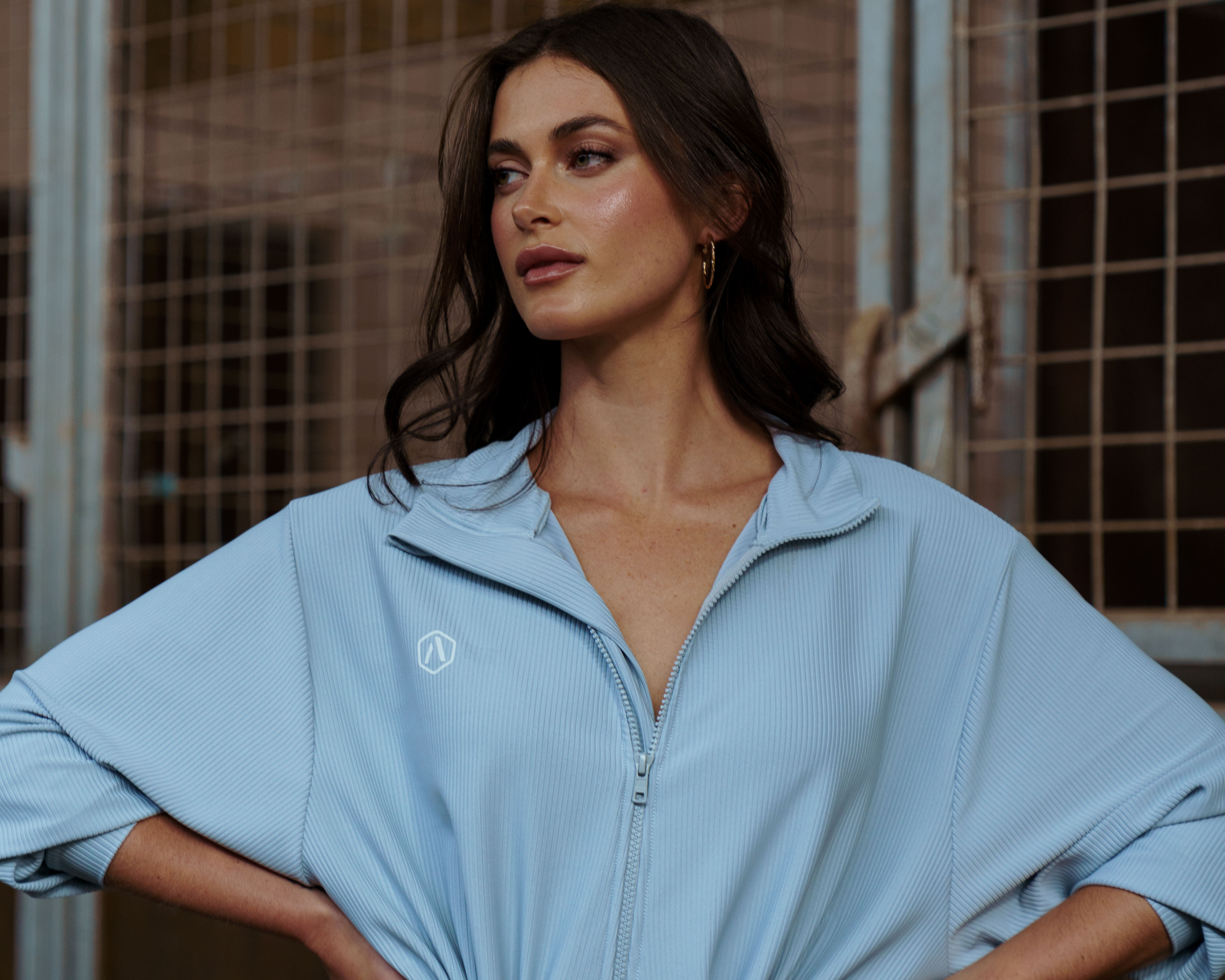 Eco-Conscious Pastel Blue Oversized Ribbed Jumpsuit - Lounge Edition