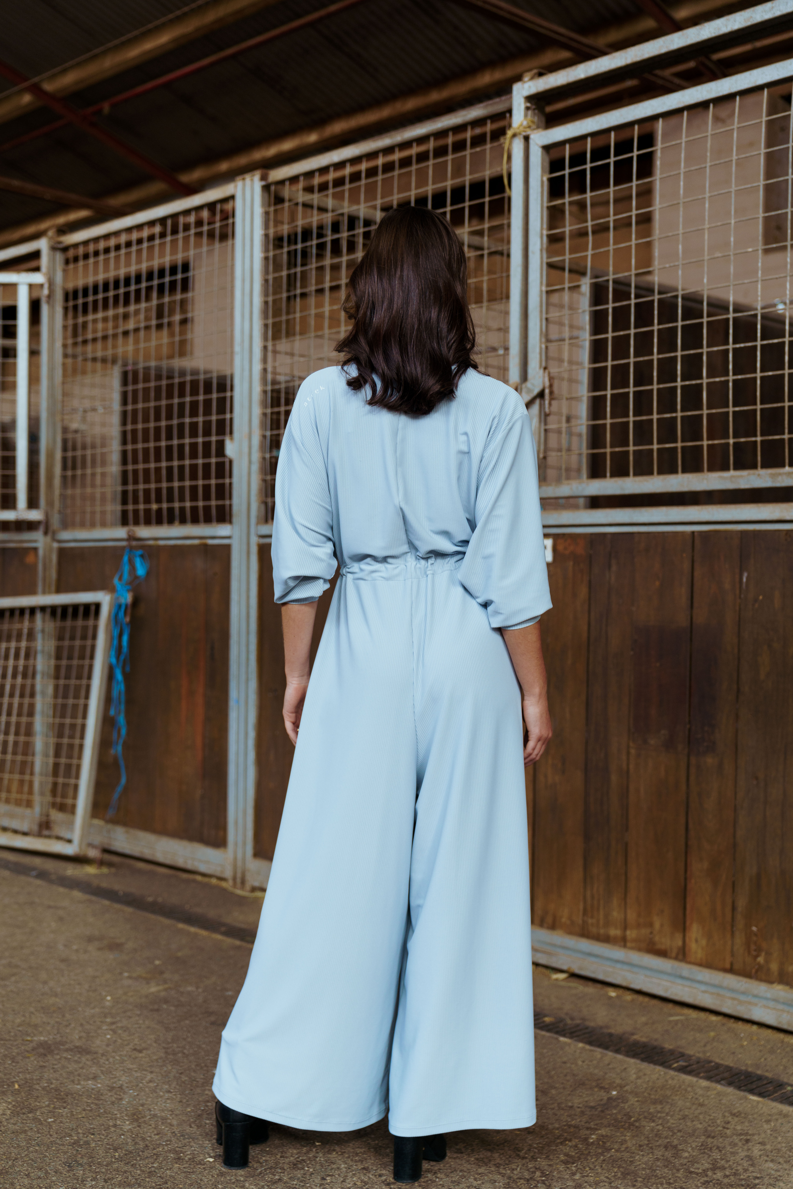 Eco-Conscious Pastel Blue Oversized Ribbed Jumpsuit - Lounge Edition