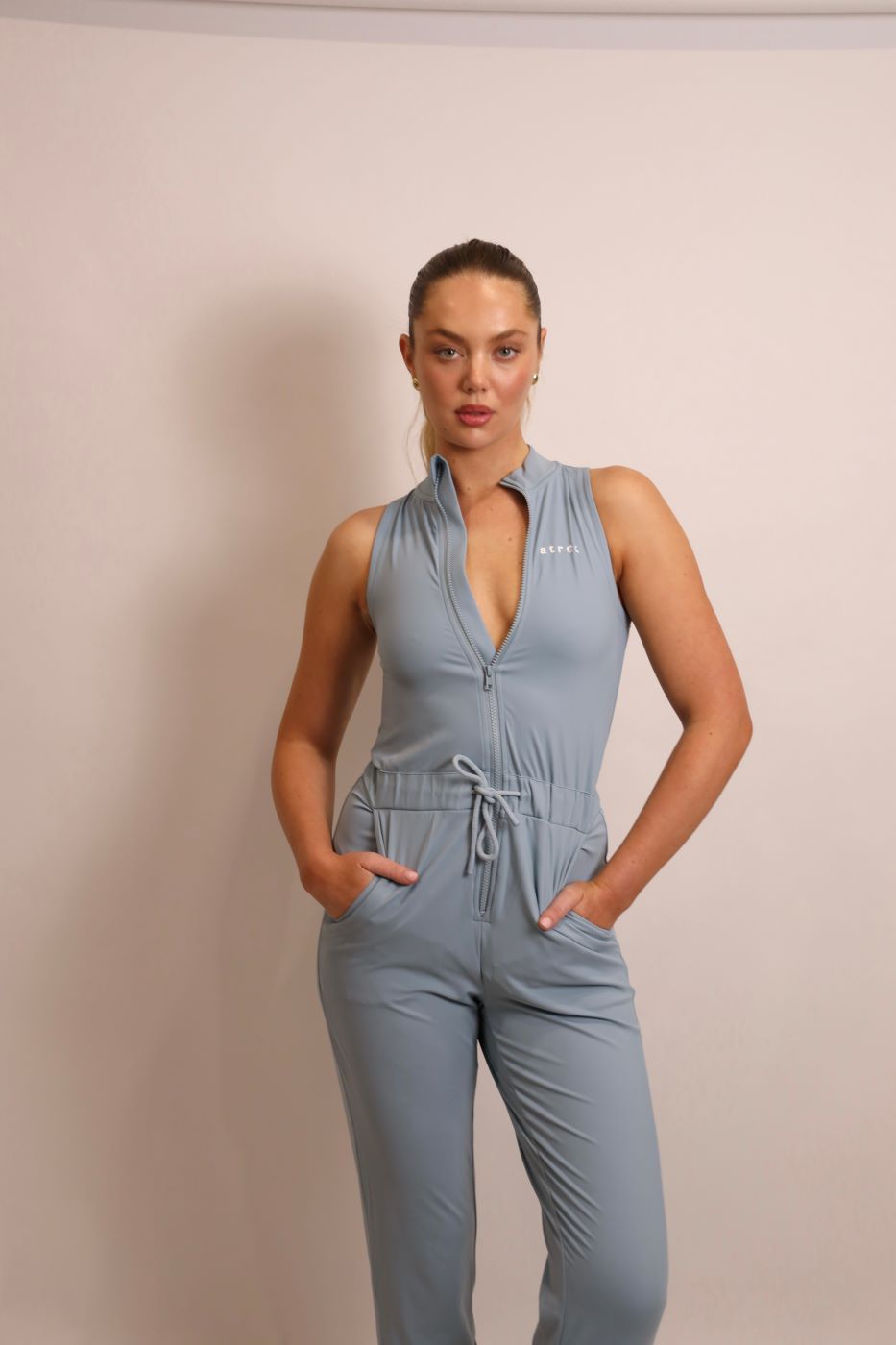 Women’s Sleeveless Activewear Jumpsuit – Pastel Blue