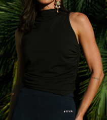 Black High-Neck Side Scrunch Singlet